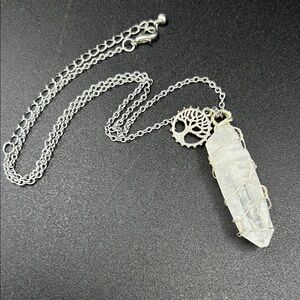 Silver Tree of Life Wire Wrapped Quartz Pendant Necklace